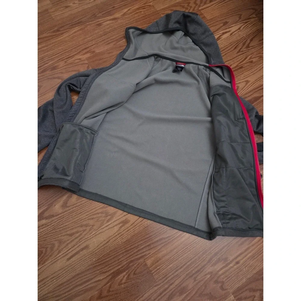 The North Face Mens Full Zip Fleece Hoodie Gray Heather Jacket‎ Red Blue Trim L